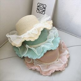 Child Straw Hats Summer Flowers Girls Beach Caps Kids Lace Bow Sunscreen Princess Hat Outdoor Fisherman Hat Sun Protection Baby Fedora Floppy 40 Color BC621-3