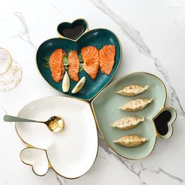 Plates Light Luxury Heart-shaped Dumpling Plate With Vinegar Dish Creative Split French Fries Home Ceramic Love Dumplings