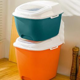 Storage Bottles Food-grade Durable Rice Cylinder Food Box Rolling Wheel Convenient Flip Design For Kitchen