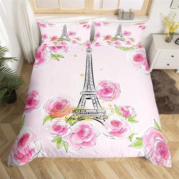 Bedding Sets Paris Eiffel Tower Duvet Cover Set Watercolour Butterfly Single Twin King Microfiber Romantic Theme Comforter