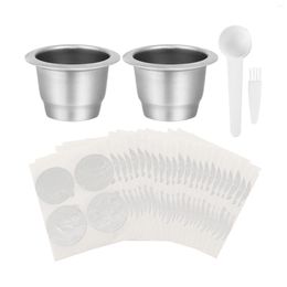 Coffee Philtres 104pcs With Aluminium Foil Lid Home Cup Set Cafe Universal Durable Refillable Stainless Steel Kitchen Spoon Brush