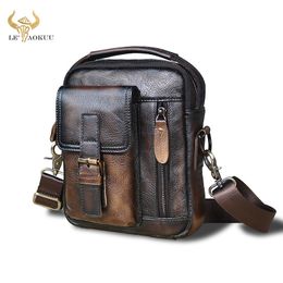 Evening Bags Natural Leather Male Vintage Design Shoulder Messenger bag Fashion Cross-body Bag 8" Tablet Tote Mochila Satchel bag 2070 230504