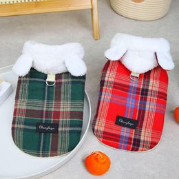 Jackets 2022 Dogs Clothes with Rabbit Hat Traction Cotton Plaid Design Warm Two Feet Vest Cotton Fabric Warm Dog Coat Pet Products