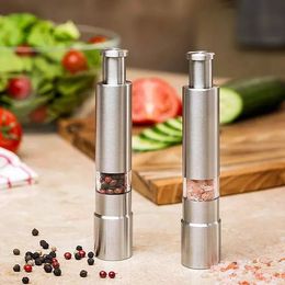 Stainless Steel Press Manual Pepper Mill Salt Shaker Portable Detachable Food Grade Seasoning Sauce Grinder Kitchen Tools Q30