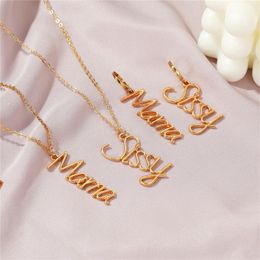 Necklace Earrings Set & English Letter Charm Ear Rings For Women Clavicular Short Pendants Chain Mother Lovers Girlfriend Choker Jewellery