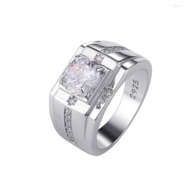 Cluster Rings Luxury Men SIlver Colour With Clear CZ Zircon Stone Ring For Wedding Fine 925 Jewellery Father's Day Birthday Gift