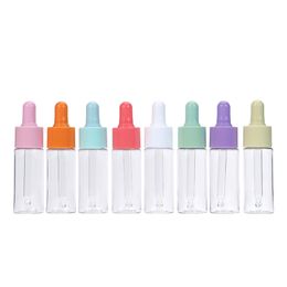 100PCS/LOT 20ml Clear PET Serum Dropper Bottle Essential Oil Bottle with Colorful Dropper Lid