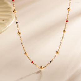 Chains Fashion Stainless Steel Creative Colorful Drip Oil Bead Chain Necklace Women 18k Gold Color Plated Trendy Jewel