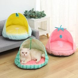 Mats Cat Nest House Summer Fruit Shape Foldable Litter Kennel Ice Pad Dogs Sleeping Nest Basket House Washable Kennel Bed