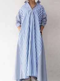 Casual Dresses Elegant Lapel Robe Women's Autumn Sundress 2023 Long Sleeve Female Striped Shirt Dress Summer