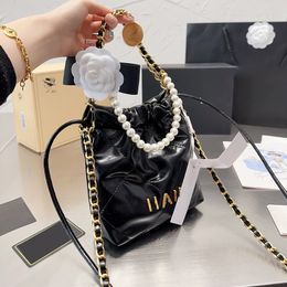 Designer Womens Shopping Bag 22 Classic Mini Shoulder Bag Pearl Chain Coin Charm Leather Hardware Metal Matelasse Crossbody Bags Makeup Case Card Clip Bags 20cm