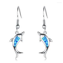 Dangle Earrings & Chandelier Female Cute Dolphin Drop Blue Fire Opal Stone Animal Charm Silver Colour For Women Boho JewelryDangle Kirs22