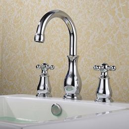 Bathroom Sink Faucets Double Handles Faucet 8 Inch Triple Holes Vanity Vessel And Cold Water Mixing Basin Chrome