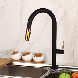 Kitchen Faucets 360 Swivel Pull Out 2 Ways Spray Solid Brass Sink Faucet Griferia Para Cocina Black Paint Water Mixer Taps