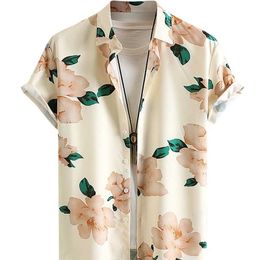 Men's Casual Shirts Shirt for Men Satin Floral Pattern Short Sleeves Blouses Stand Collar Silky Shirts for Vacation Daily Streetwear Tops 230505