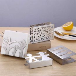 Tissue Boxes Napkins Vertical napkin clip Stainless Steel Napkin Rack Box Tissue Holder Cutlery Floral HollowOut Design Table Decoration Tissue Box Z0505