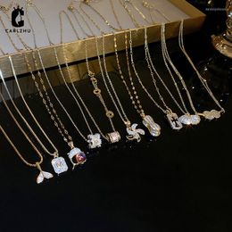 Chains CZ Zircon Fish Tail Circle Windmill Cross Pendant Necklace Luxury Gold Plated Collarbone Chain Versatile Necklaces Gift Jewellery