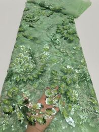 Dresses Green Lace Fabric By Five Yards Wedding Event Dresses Clothes Materials Nigerian Tulle Sequins Lace Fabrics