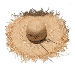 Wide Brim Hats Women Raffia Straw For Sun Hat Big Floppy Fringe Hollow Sunscreen Bucket Ca Drop