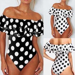 Arrival Retro Dots Flounced Swimsuits One Piece Womens Large Size Fat Woman Swimsuit