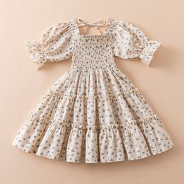 Girl's Dresses Short Sleeve Dress for Girl Polka Dot Kids Floral Evening Party Dresses Children Clothing Girls Birthday Smocked Vestidos 38T 230504