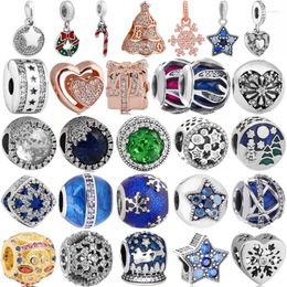 Loose Gemstones 925 Sterling Silver Snowflake Star Fresco Flower Heart Of Winter Candy Cane Charm Bead Fit Original Bracelet Jewelry Diy