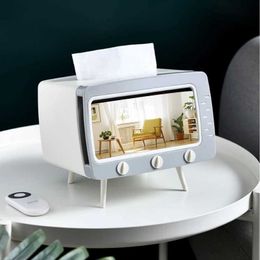 Tissue Boxes Napkins Creative TV Tissue Box Desktop Paper Storage Holder Napkin Case Organiser 2 In 1 Mobile Phone Holder Box Z0505