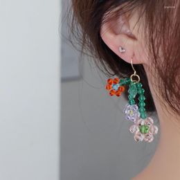 Stud Earrings Exquisite Hand-knitted Flower Crystal Color Hyuna Style Leaf Earring Ear Hook Personalized Female
