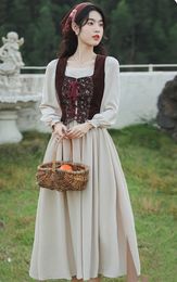 Casual Dresses French Style Cotton Linen Lawn Dress Woman Mediaeval Cottagecore Prairie Chic Mori Girl Dresses Vintage Retro Vestido Festa 230505