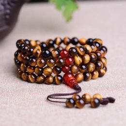 Strand Genuine Tiger Eye Mala Tibetan Yellow Dzambhala Prayer Rosary Beads Buddhist 108 Blessed Good For Wealth