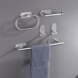 Bath Accessory Set Wall Mounted Bathroom Towel Bar Stainless Steel Holder Clothes Coat Hanger Washroom Punch Free Self-adhesive Silver