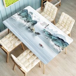 Table Cloth PVC Chinese Style Landscape Ink Painting Dining Waterproof Glass Coffee Mat