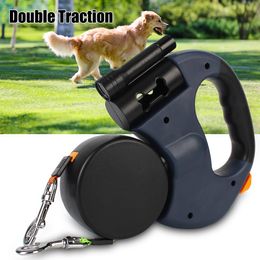 Leashes 3m DoubleEnded Traction Rope Dogs Strap Roulette Auto Retractable With Flashlight Waste Bag Box Dual Dog Leash