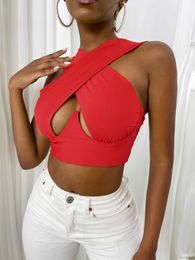 Women's Tanks Camis Women Cross Wrap Crop Tops Adults Summer Sleeveless Solid Colour Cutout Tank Tops Women's Corset Sexy Vest High Streetwear Y2k P230505