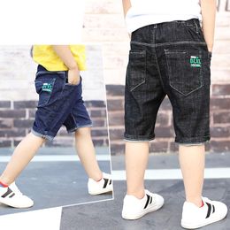 Shorts Teenager Kids Boys Denim Shorts 4Y16Y Summer Letter Printed Children Boys Casual Pants Soft Cotton Jeans Short Straight Pants 230504