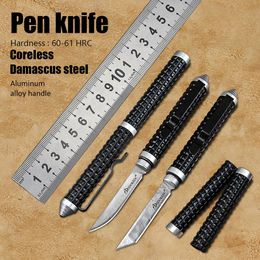 Messen Coreless Damascus Steel Multifunctional Survival EDC Tool Outdoor Self Defense Weapons Utility Tactical Pen Knife