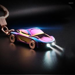 Keychains Mini Model Car Keychain With Light For Keys Accessories Men Metal Pendant Handbag Keyring Motorcycle Key Chain Jewellery Gifts