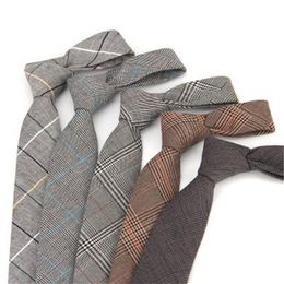 6cm business tie for men plaid necktie cotton neck tie skinny grey neckties for suit men's neckwear 2pcs lot259N