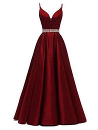Sexy Deep V-Neck Prom Dresses A-Line Spaghetti Satin Plus Size Graduation Cocktail Homecoming Formal Evening Party Gown 14