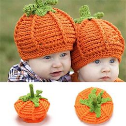 Baby Pumpkin Hats Crochet Knitted Kids Photography Props Infant Halloween Costume Winter Warmer Caps Gift