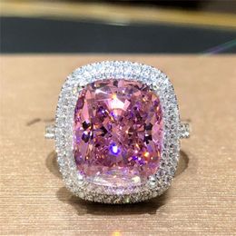 Wedding Rings Huitan Gorgeous Pink CZ Womens Brilliant Engagement Wedding Accessories Valentines Love Gift Trendy Jewellery Wholesale 230505