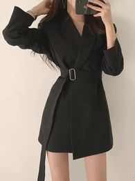 Women's Suits Fashion Woman Blazer 2023 Suit Mid-length Retro Belted Temperament Jacket Office Wear Women's Tops Fall For Women Coats