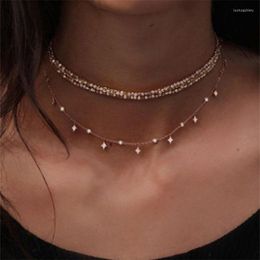 Chains Gold Colour Choker Necklace Short Multilayer Beads Tassel Women Necklaces & Pendants Crystal Star Chokers Fashion Jewellery