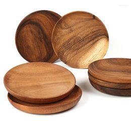 Plates 2pcs Round Wooden Set High Quality Acacia Wood Cake Dishes Dessert Serving Tray Sushi Plate Tableware Dinnerware