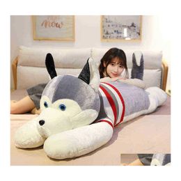 Plush Dolls 130Cm Huge Cute Husky With Clothes Cuddle Filled Soft Animal Dog Pillow Christmas Gift Peluche For Ldren Girls Kawaii Pr Dhavg