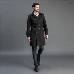 Men's Trench Coats Men British Style Coat Spring Autumn Windbreaker Mid Long Black Mens Business Casual Streetwear