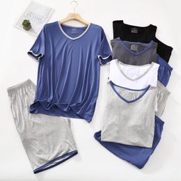 Men's Sleepwear Men's Sets Short Sleeve Shorts Pajamas Summer Modal Plus Size Sleepwear Men's Solid Short Sleeved T Shirt Man Casual Home Clothe 230505