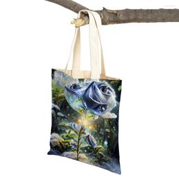 Shopping Bags Rose Landscape Children Tote Lady Handbag Shopper Reusable Cartoon Plant Flower Both Sided Casual Canvas Women Bag