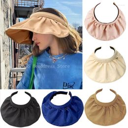 Wide Brim Hats Portable Foldable Sun Hat Adjustable Large Beach For Women Summer Empty Top Visors Cap Hair Accessories Eger22