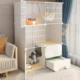 Cat Carriers Home Cages Litter Box Toilet Integrated Super Large Free Space Cage House Cabinet Indoor Villa